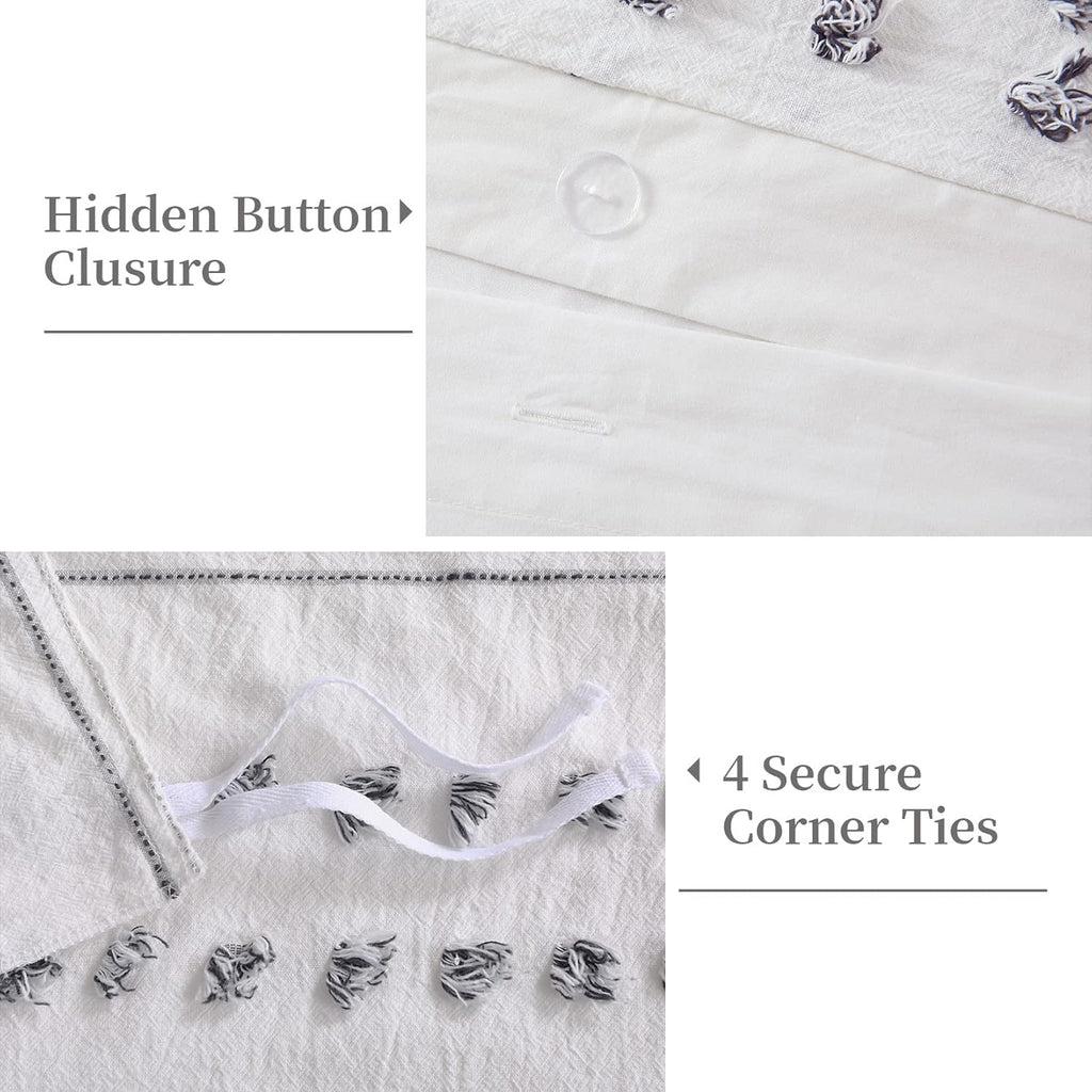 100% Cotton Queen Size 3Pcs Yarn-Dyed Tufted Dots Jacquard Duvet Cover Set S4826