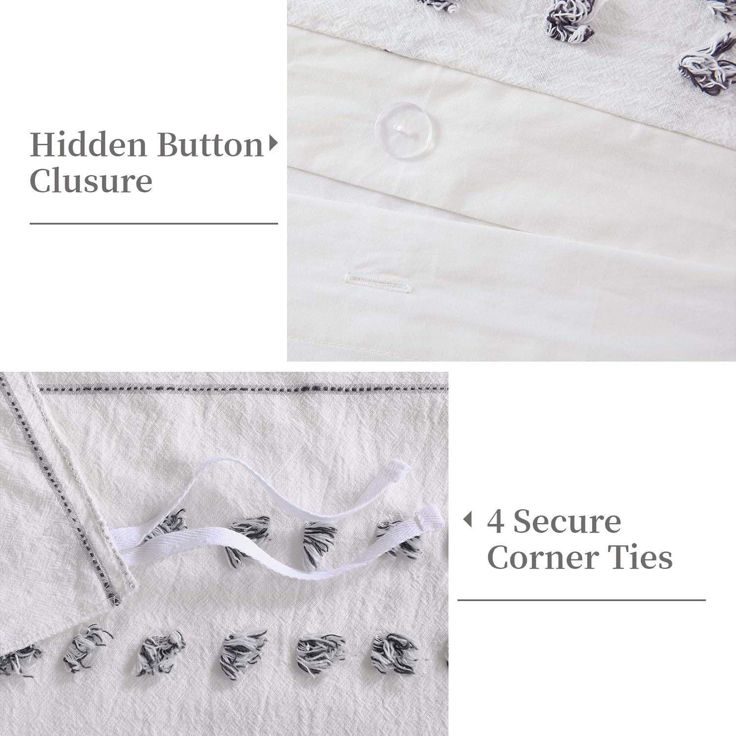 100% Cotton Queen Size 3Pcs Yarn-Dyed Tufted Dots Jacquard Duvet Cover Set S4826