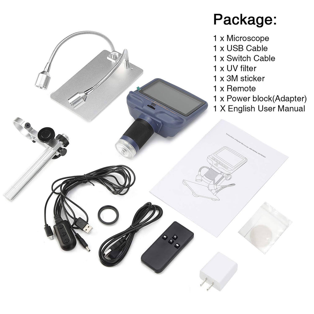 4.3 inch 1080p LCD Digital USB Microscope with 10X-220X Magnification Zoom, 8 LED Adjustable Light U95883