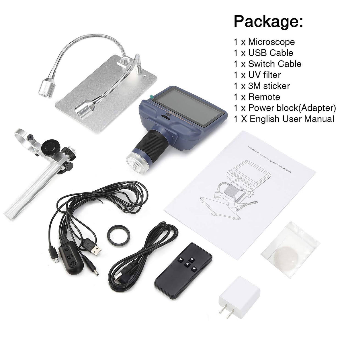 4.3 inch 1080p LCD Digital USB Microscope with 10X-220X Magnification Zoom, 8 LED Adjustable Light U95883