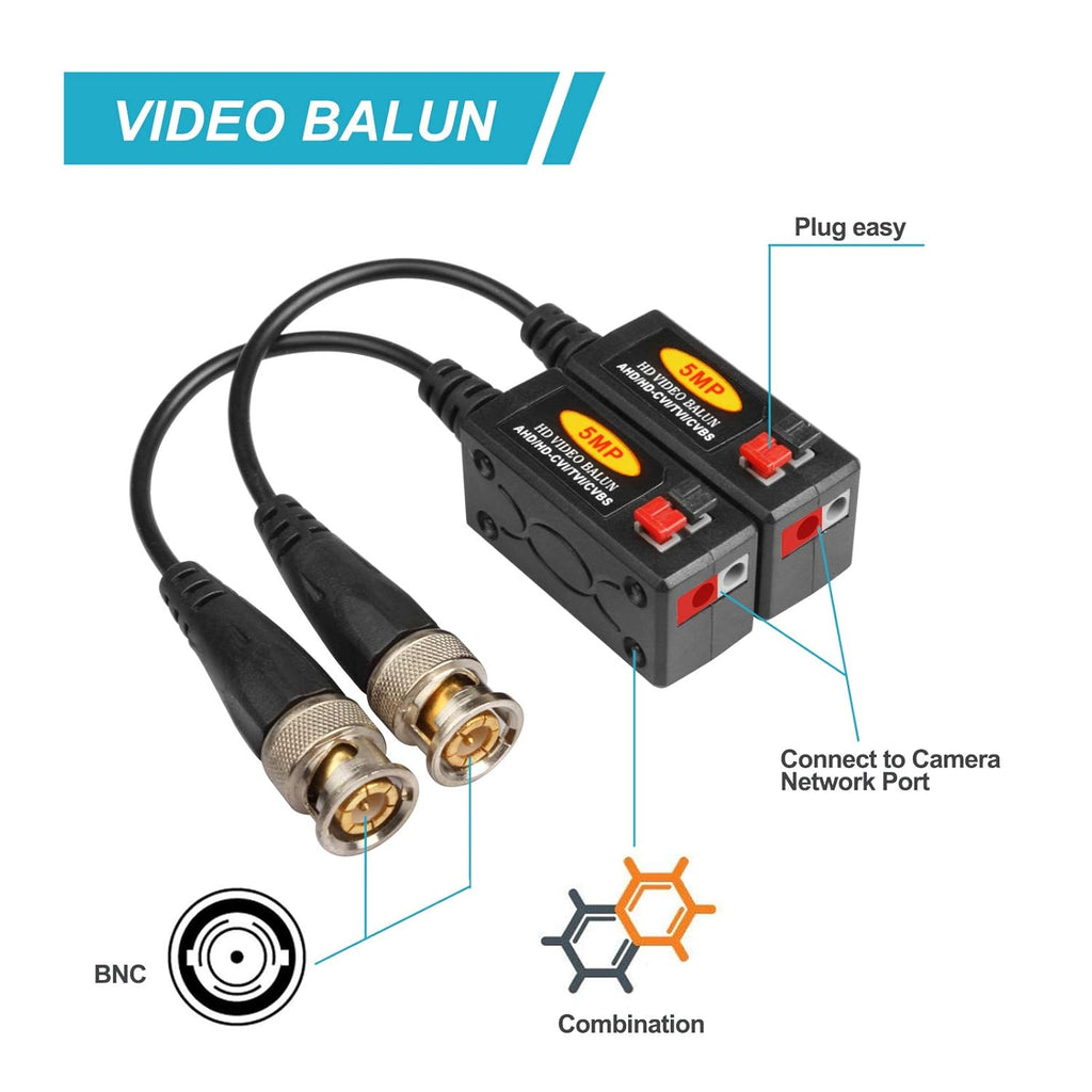 20 Pairs Passive HD BNC Video Balun Transceiver Transmitter AHD/TVI/CVI/CVBS Cable Connectors for CCTV Security Cameras R8729