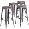 4 Pk. 30x22 Clear Coated Metal Barstool with Square Wood Seat L7894