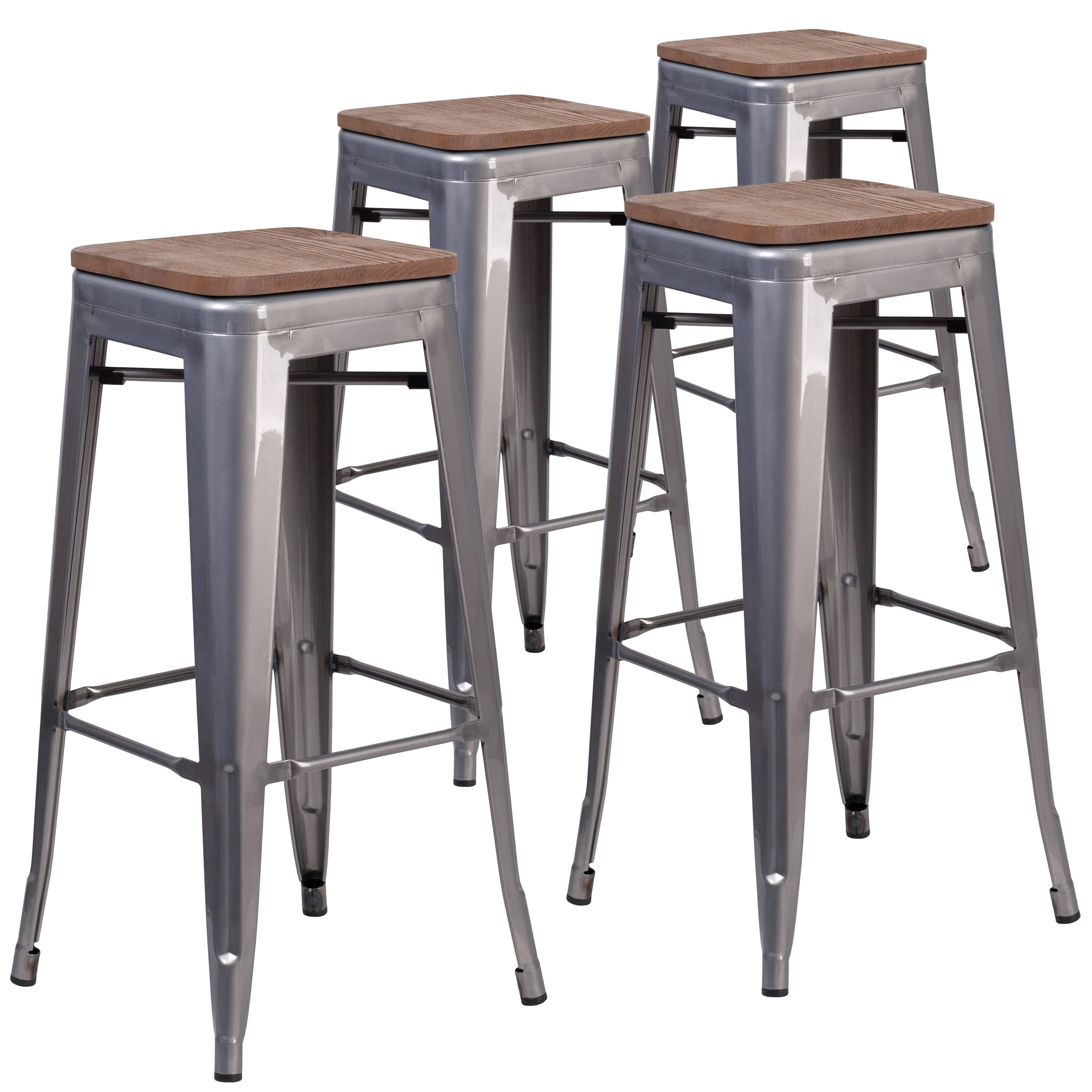 4 Pk. 30x22 Clear Coated Metal Barstool with Square Wood Seat L7894