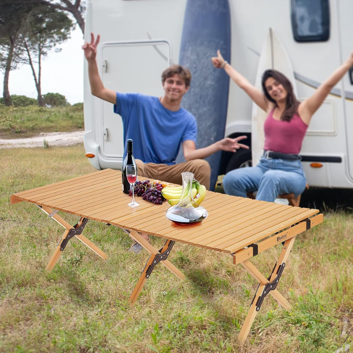 4ft Low Folding Solid Wood Picnic Table with Carry Bag K943611