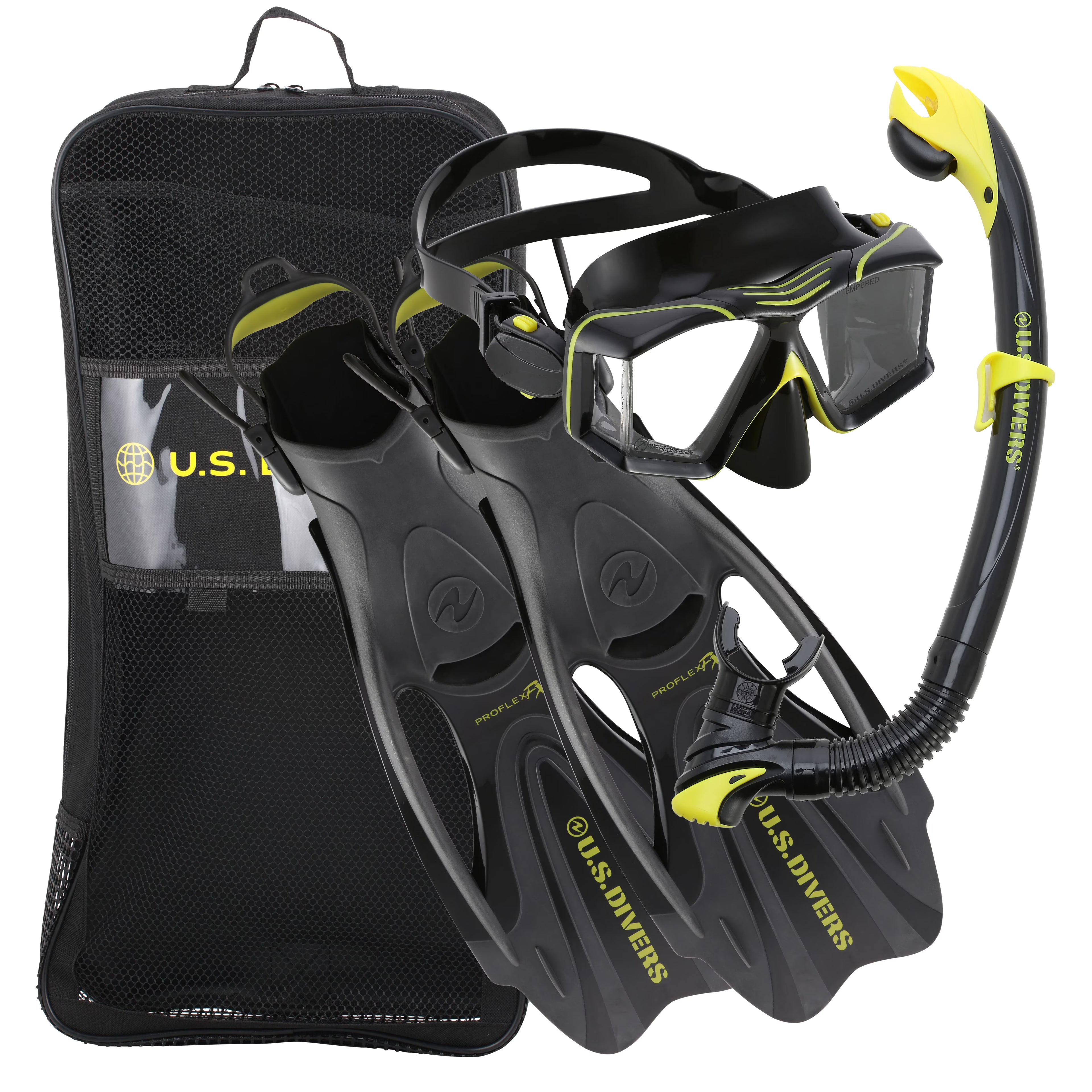 Adult Snorkeling Set Black with Mask, Snorkel, Large Fins and Gear Bag F312574