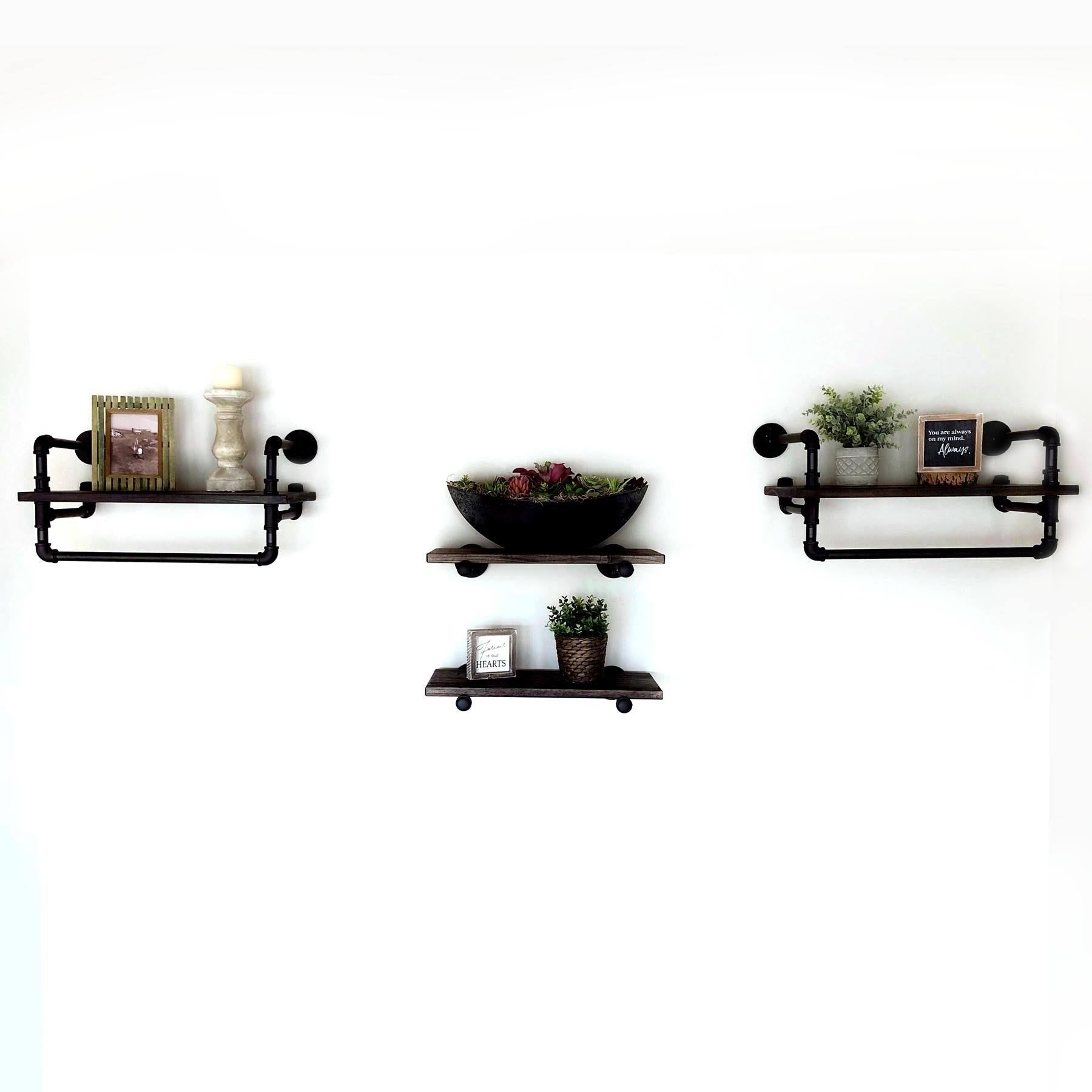 Bronze Metals and Brown Wood 4-Piece Wall Shelf Bundle J284