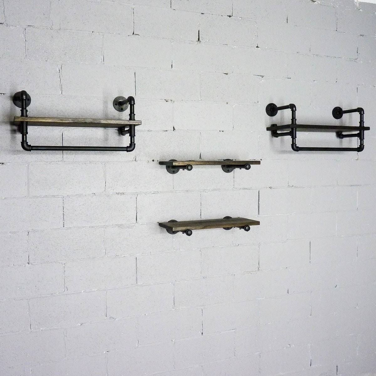 Bronze Metals and Brown Wood 4-Piece Wall Shelf Bundle J284