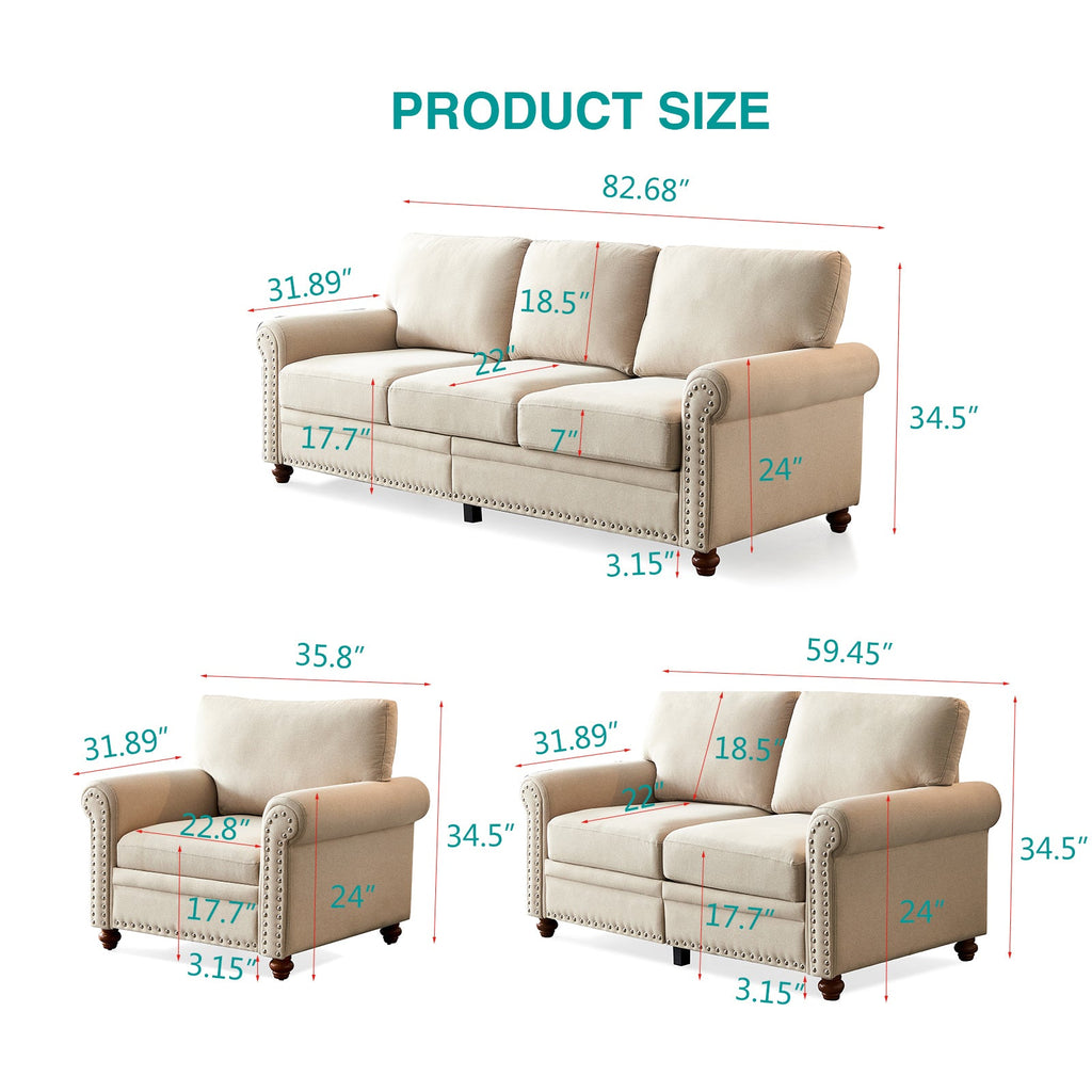 Beige Linen Sofa with Storage X3969