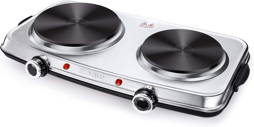 1800W Electric Double Burner Stainless Steel Hot Plate Cast Iron Pack of 2 I5670