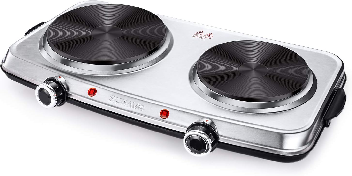 1800W Electric Double Burner Stainless Steel Hot Plate Cast Iron Pack of 2 I5670