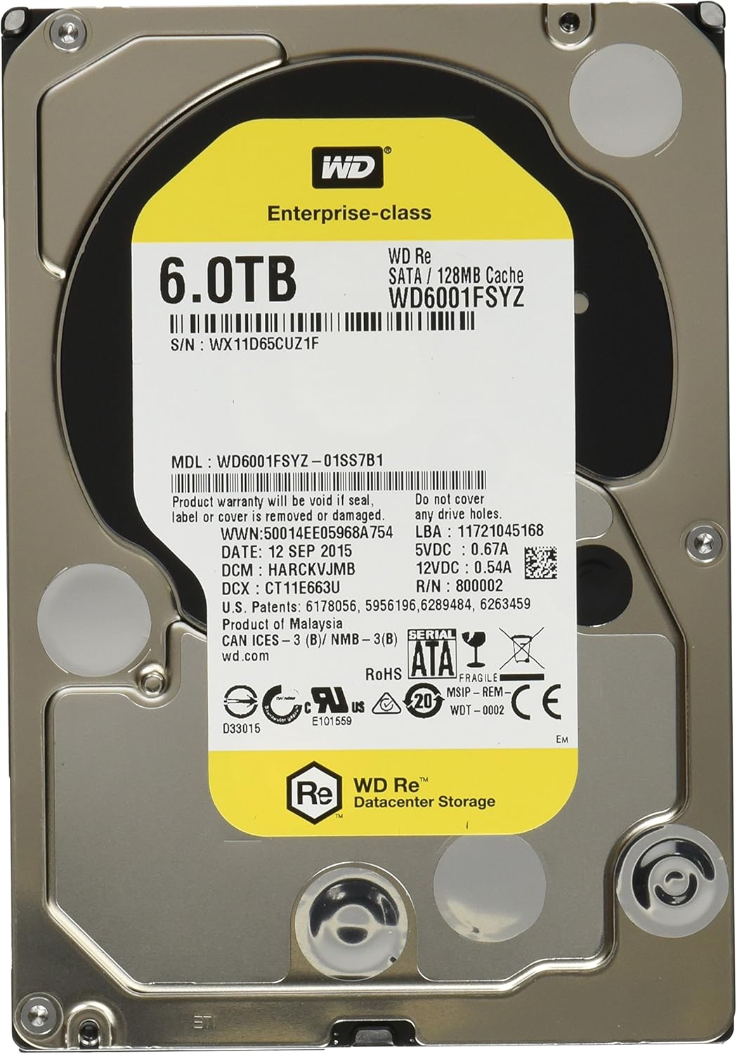6TB 3.5 7200 RPM SATA III 128 MB Cache Enterprise Hard Drive T3914