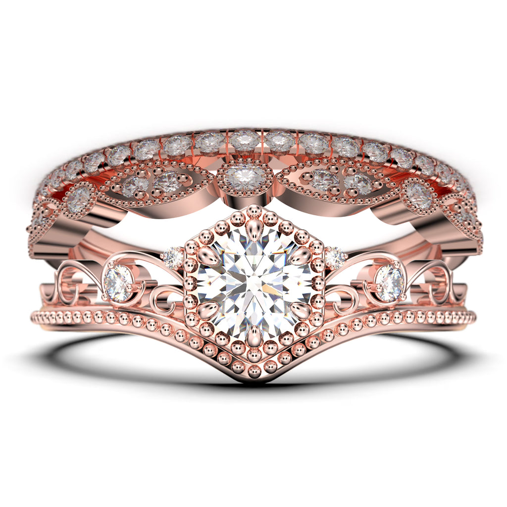 Antique Milgrain Art Deco 2.50 Carat Round Cut Moissanite Engagement Ring in 10k Solid Rose Gold K256866