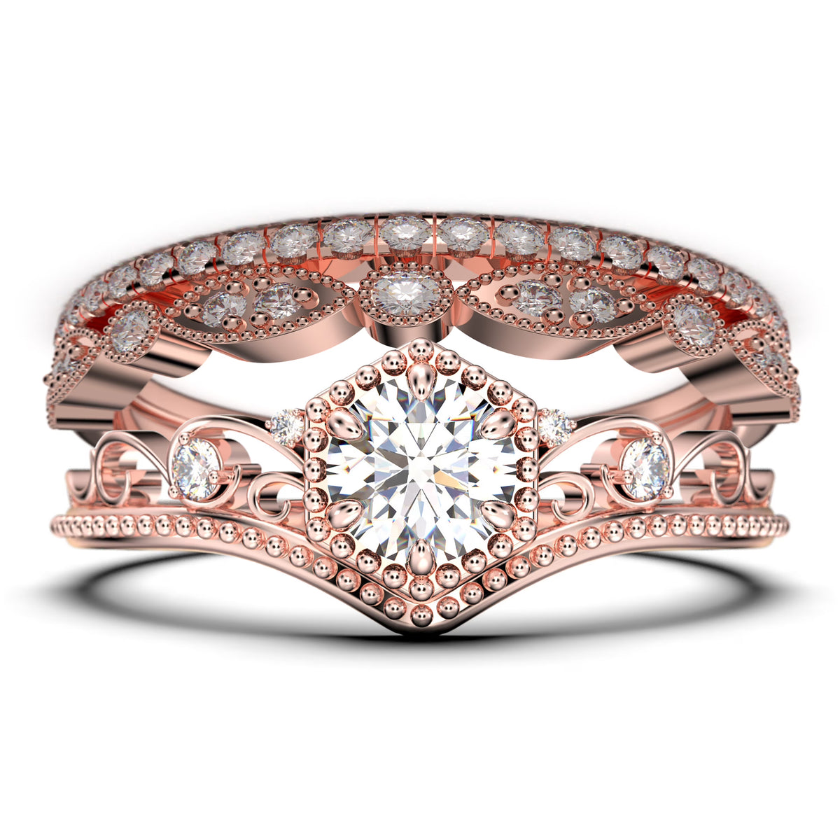 Antique Milgrain Art Deco 2.50 Carat Round Cut Moissanite Engagement Ring in 10k Solid Rose Gold K256866