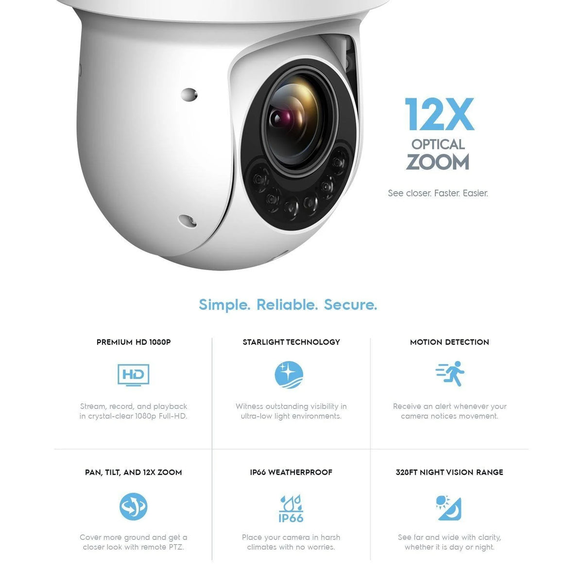 1080p PoE Outdoor PTZ IP Camera with 12x Optical Zoom P265596