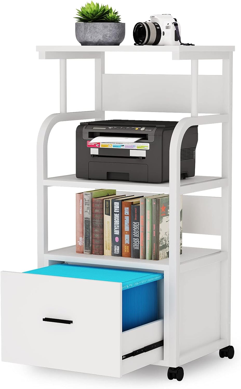 Rustic Brown 3 Tier Rolling File Cabinet with Drawer O38584