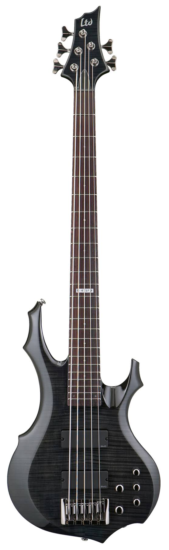 Flame Maple See Thru Black 5-String Bass Guitar W7143