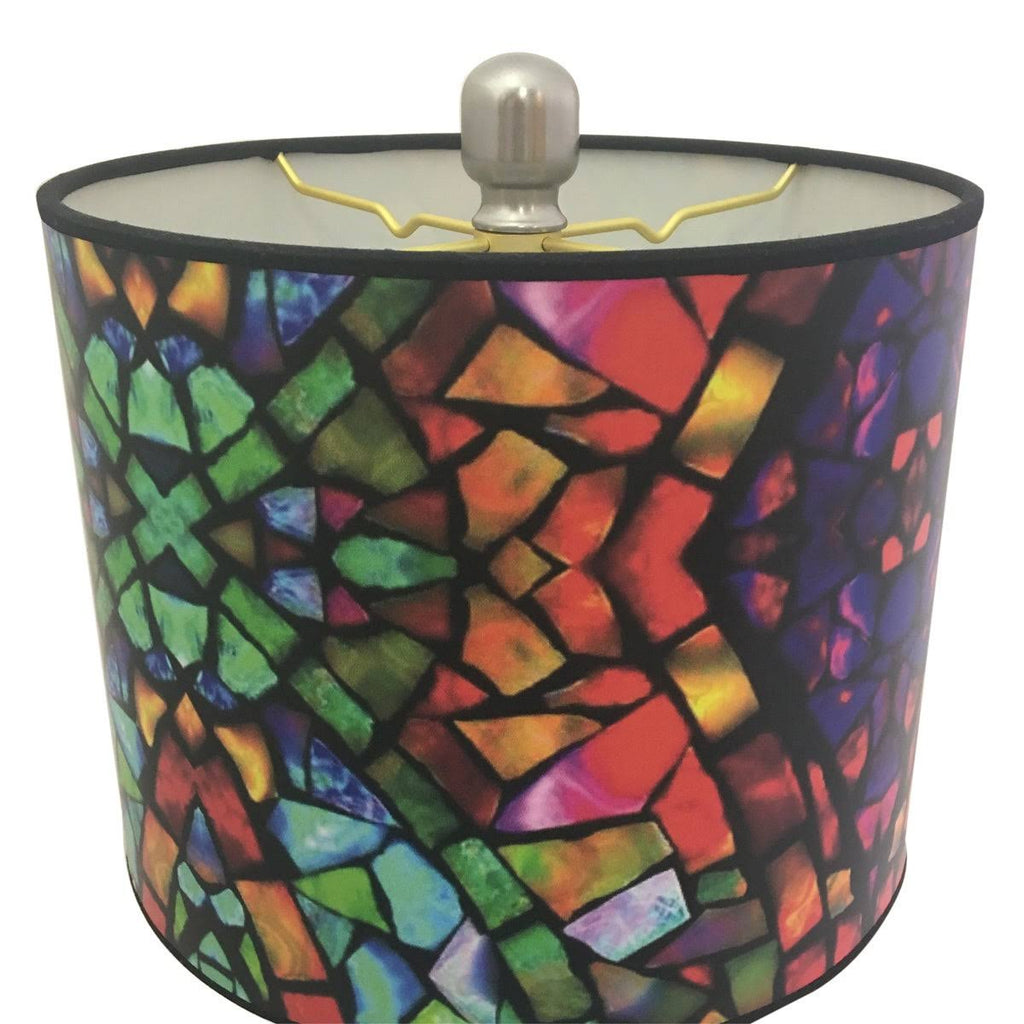 Brushed Nickel Lamp with Mosaic Stained Glass Lamp Shade, 2 Lights F469