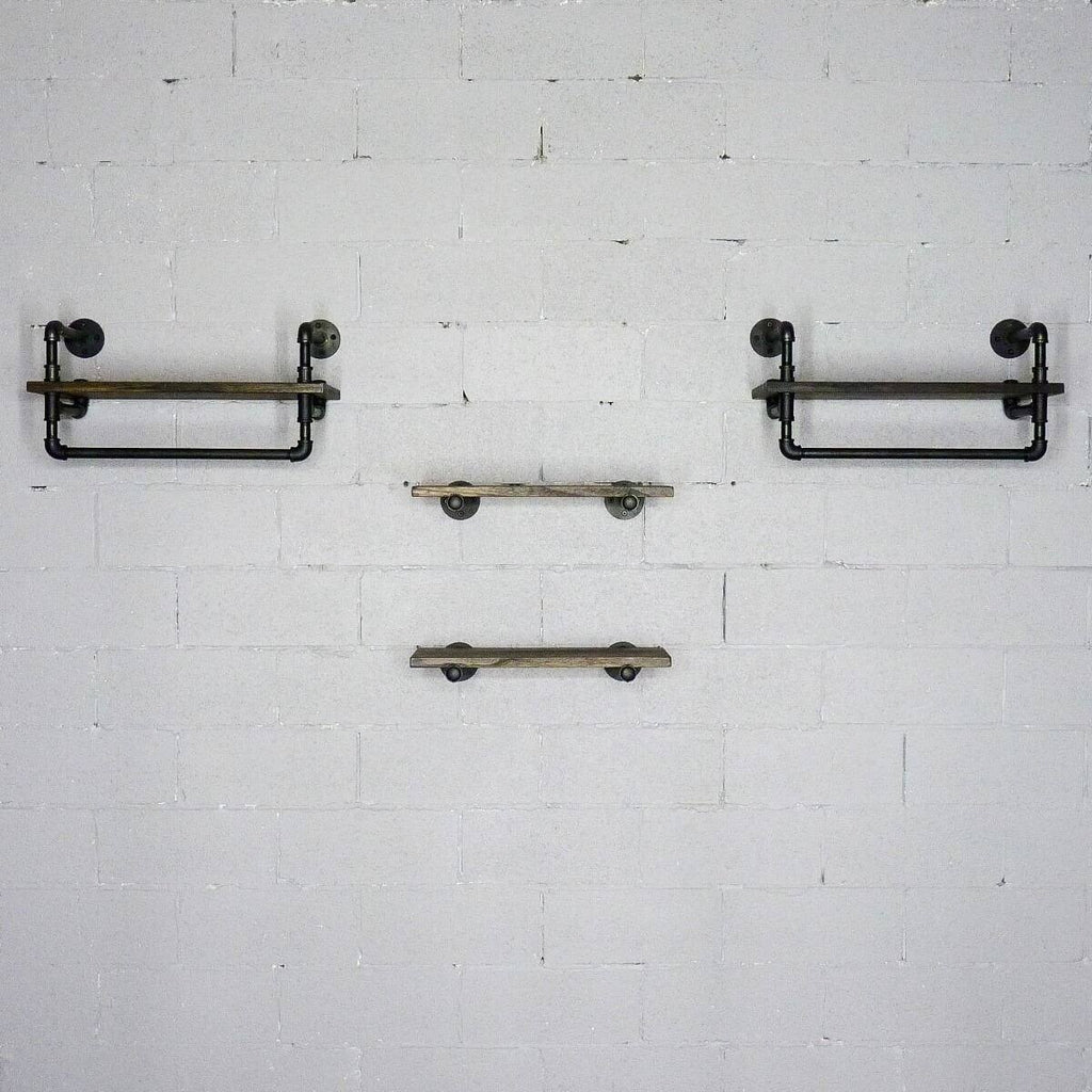 Bronze Metals and Brown Wood 4-Piece Wall Shelf Bundle J284
