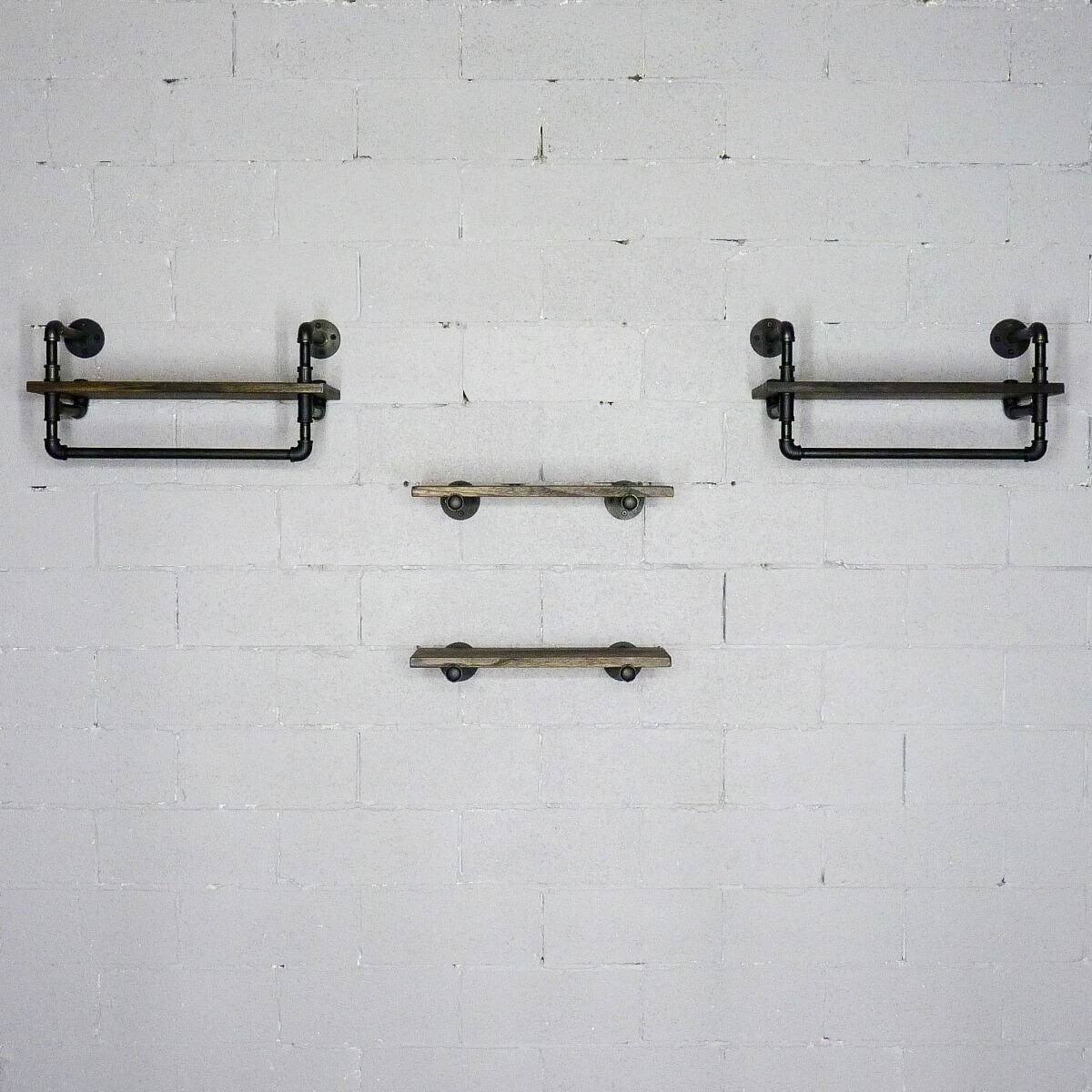 Bronze Metals and Brown Wood 4-Piece Wall Shelf Bundle J284
