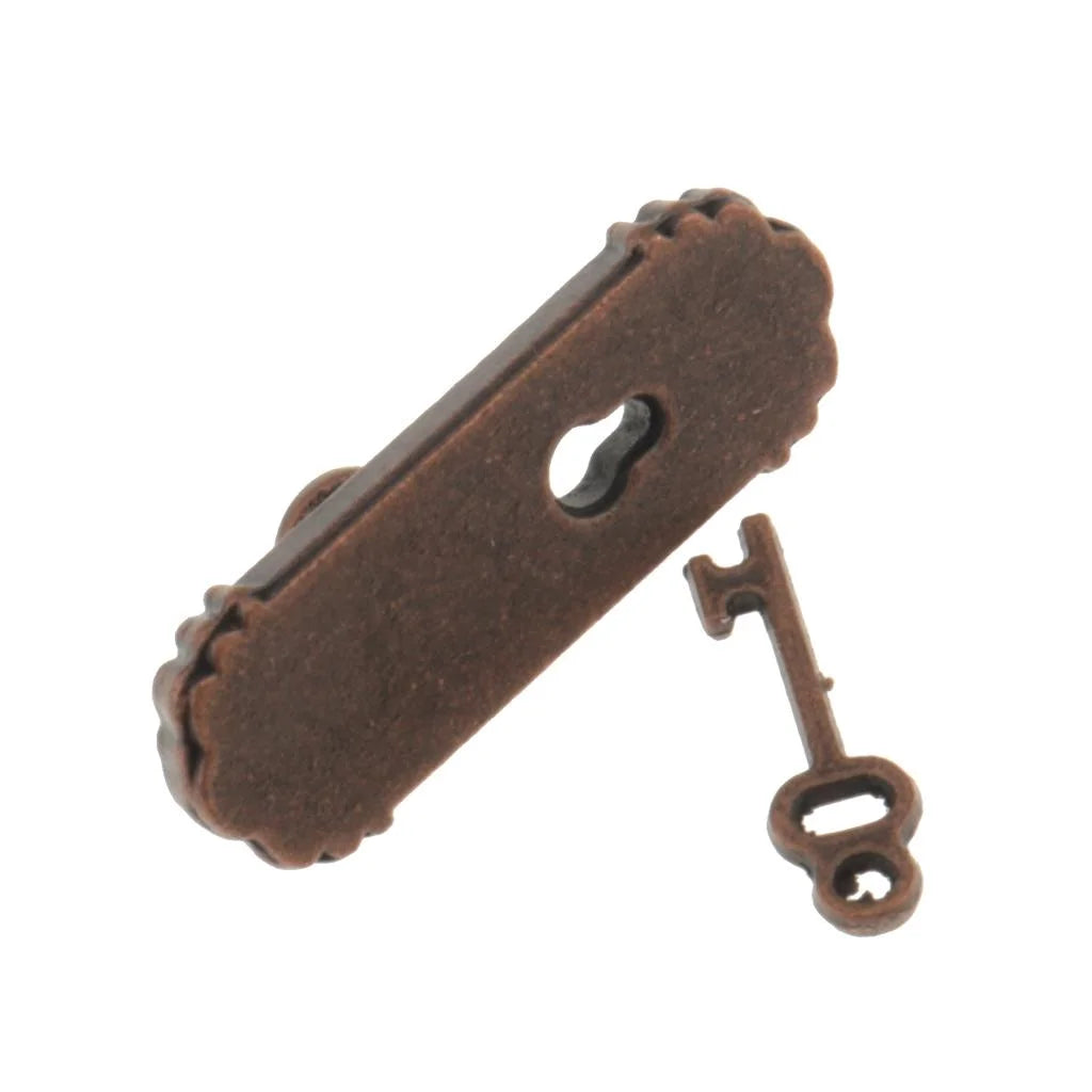 Vintage Metal Doorknob Plate Key Set Dollhouse Miniature Handle N94686