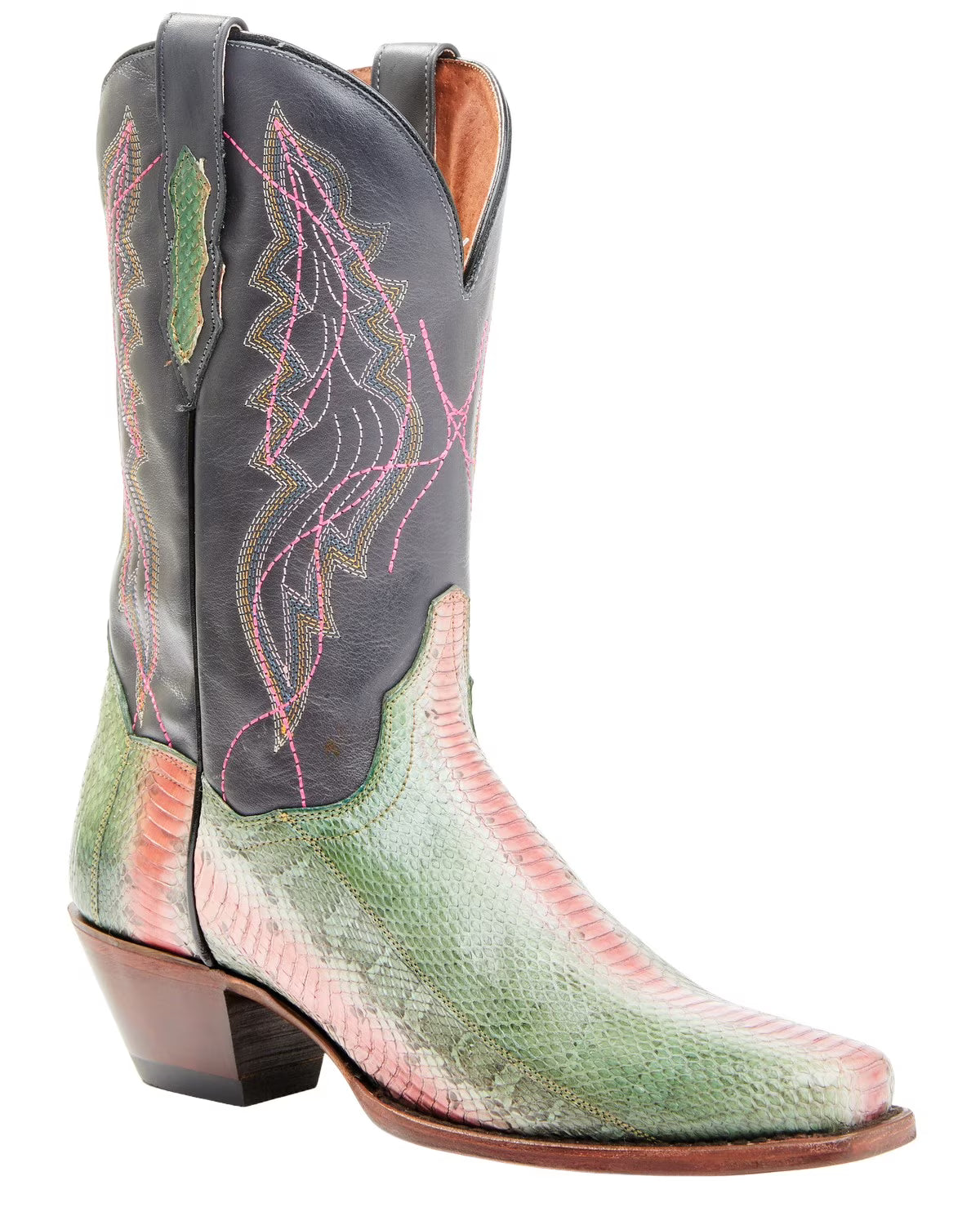 Green Watersnake Skin Western Boot Square Toe 9 M Q19333