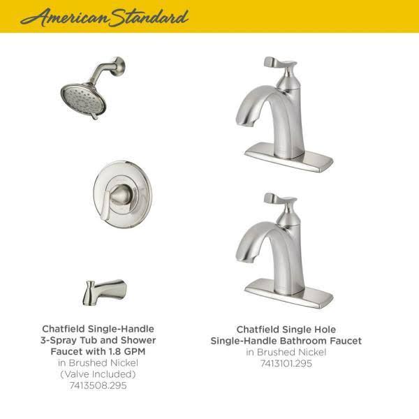 Brushed Nickel Tub and Shower Faucet and Two Single Hole Bathroom Faucets Set F104