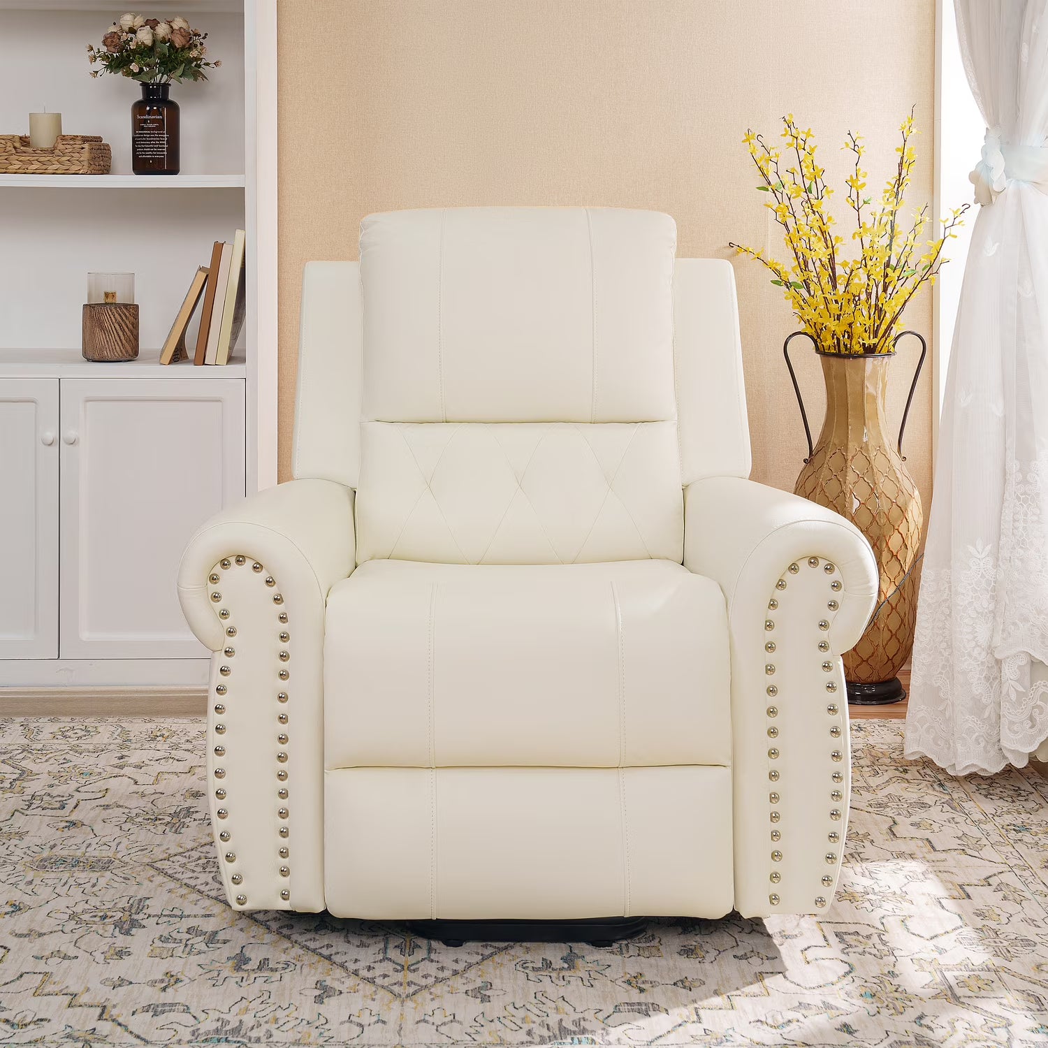 Cream Oversized Power Lift Recliner Chair with Footrest and Remote Control W28850