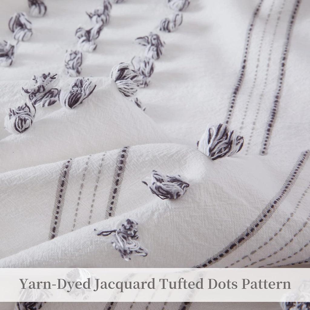 100% Cotton Queen Size 3Pcs Yarn-Dyed Tufted Dots Jacquard Duvet Cover Set S4826