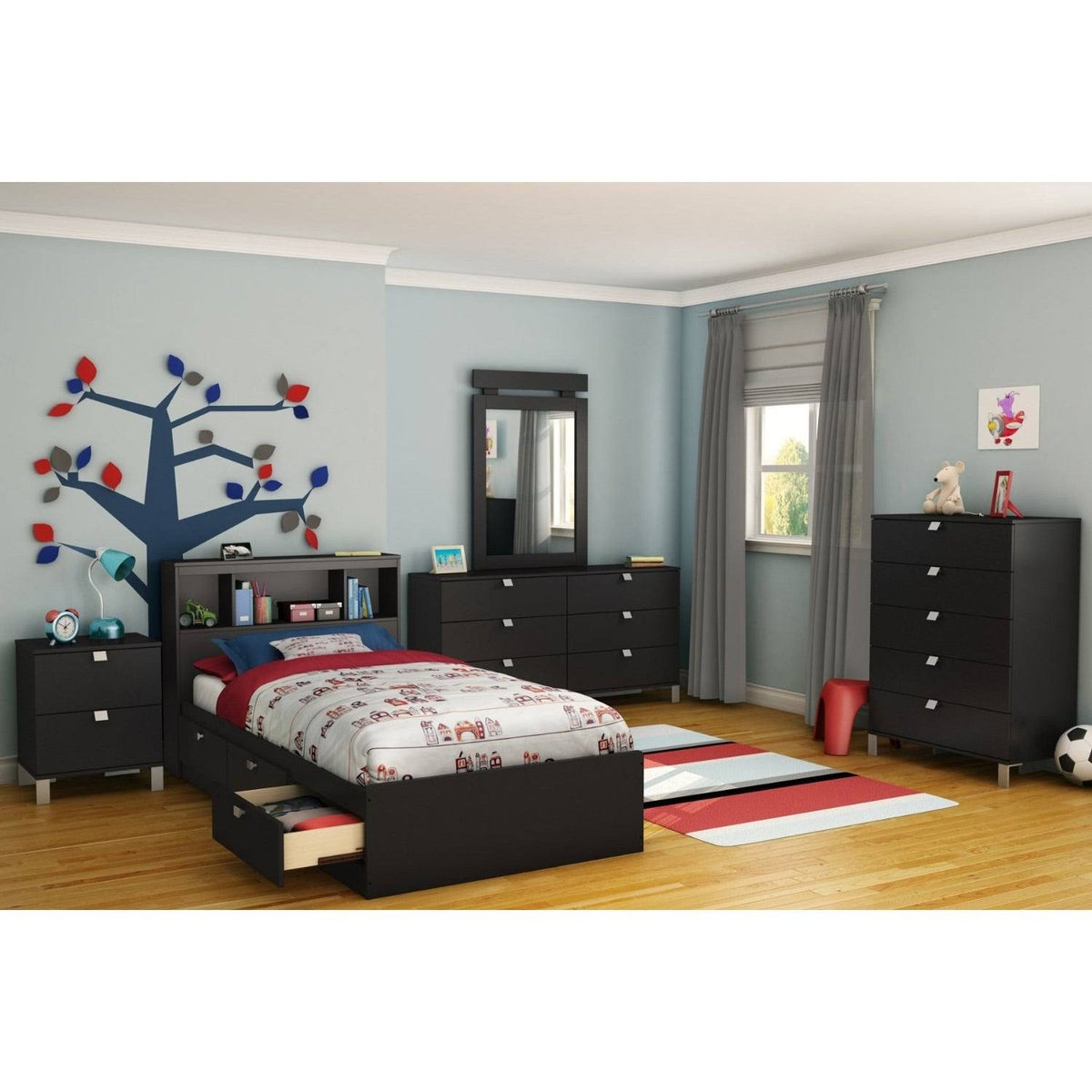 Twin-size Bookcase Headboard in Black Finish J904394