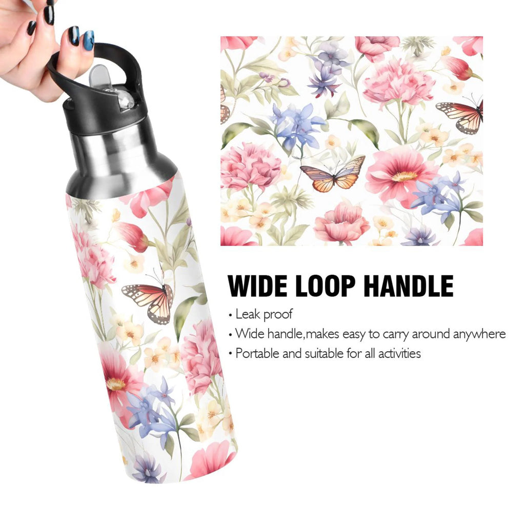 Stainless Steel Insulated Thermos Vacuum Flask Water Bottle with Straw Lid T1611
