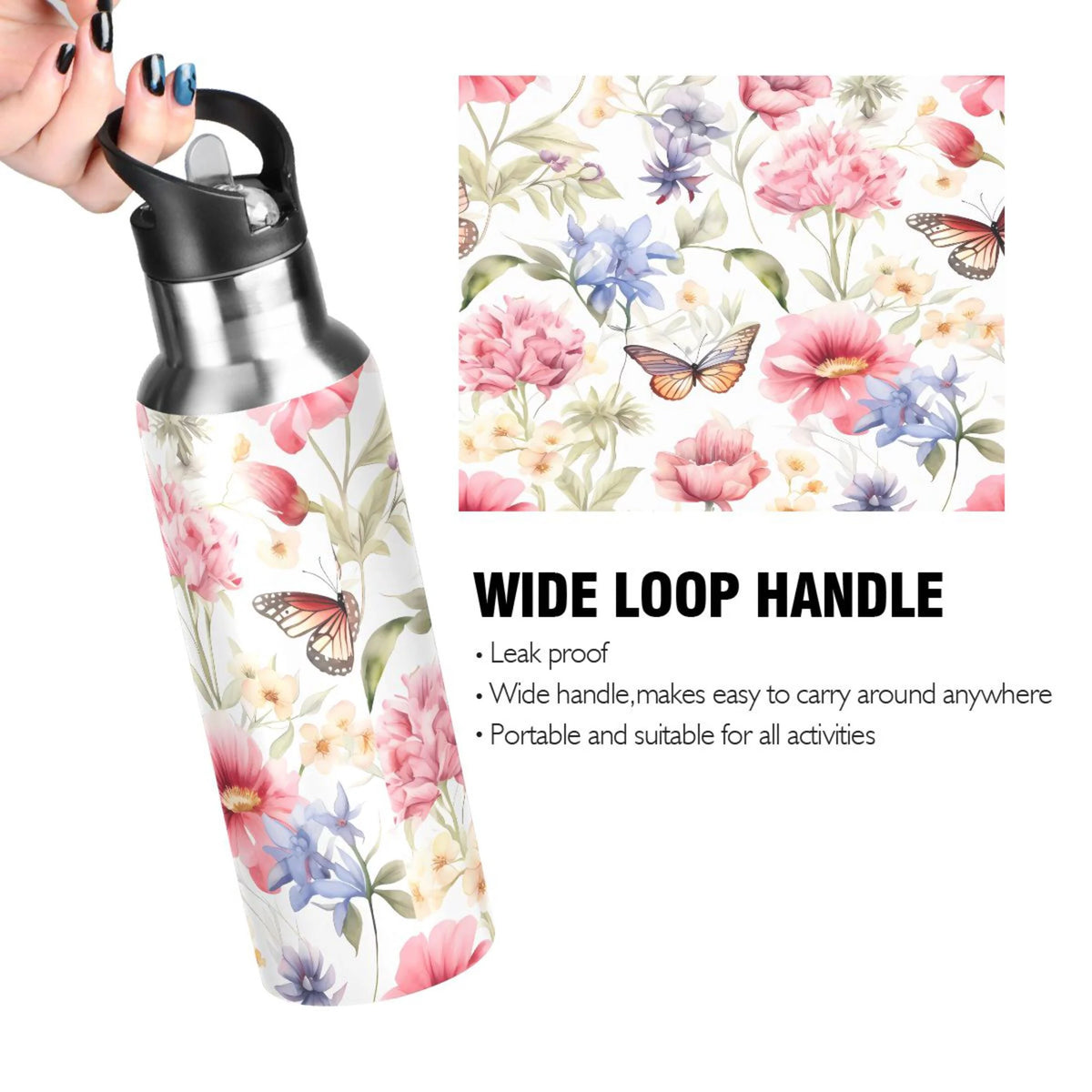 Stainless Steel Insulated Thermos Vacuum Flask Water Bottle with Straw Lid T1611
