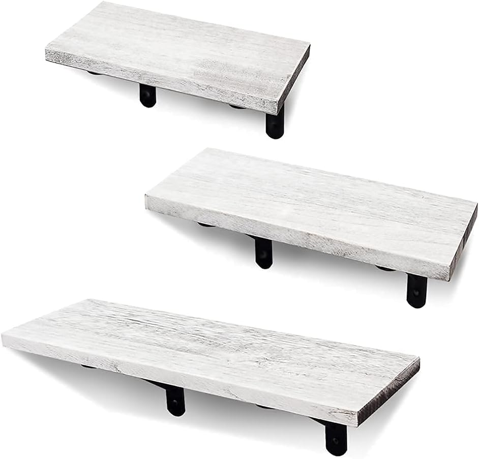 White Rustic Wood Floating Shelves Set of 3 F4561