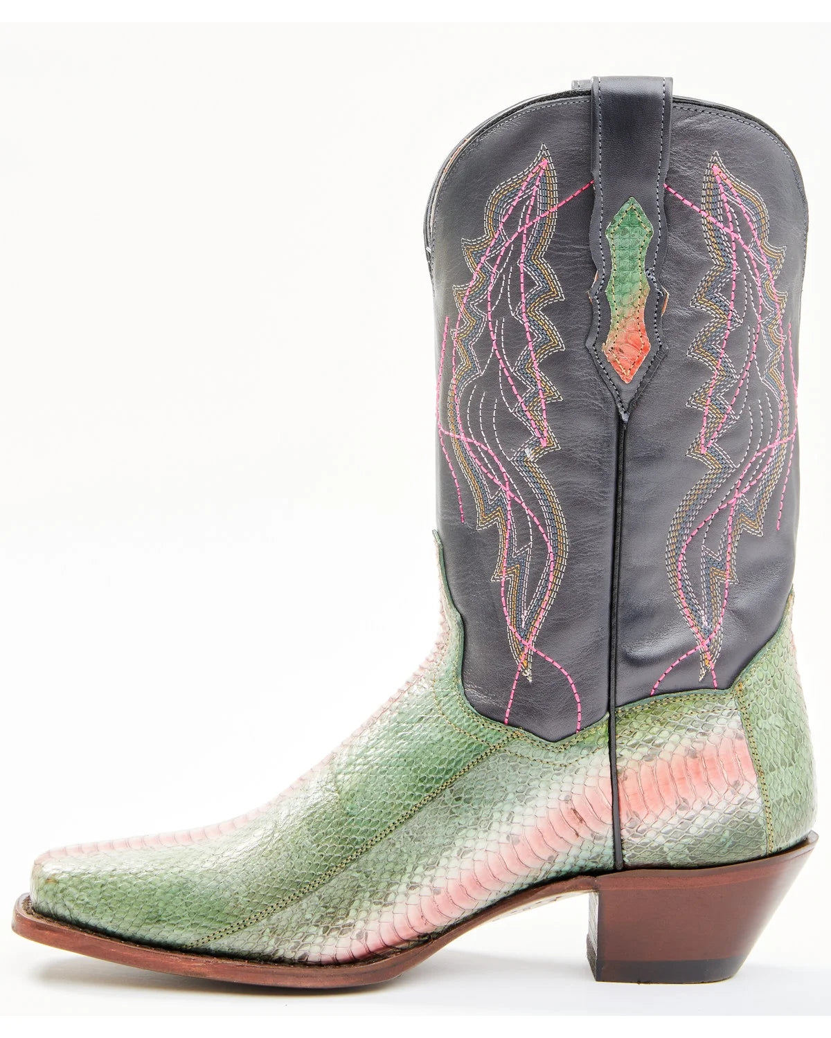 Green Watersnake Skin Western Boot Square Toe 9 M Q19333