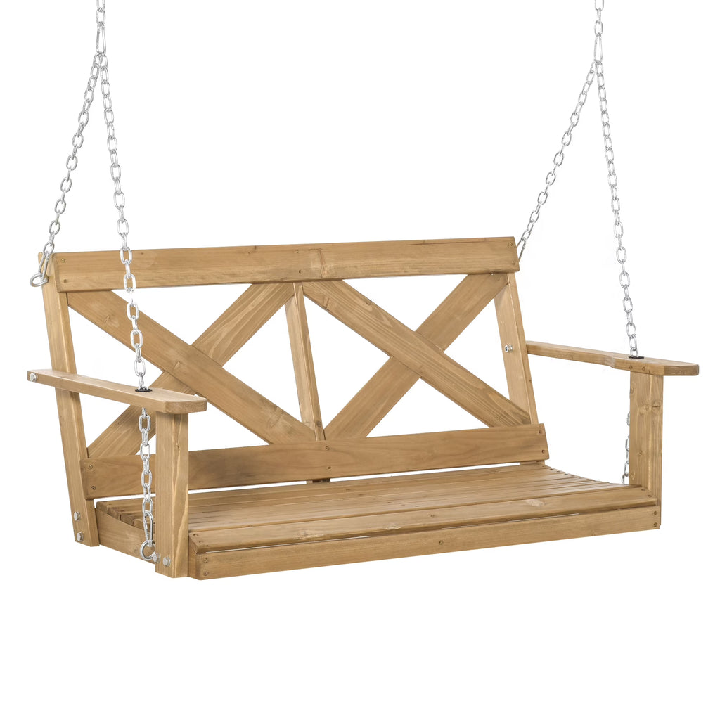 Natural Wooden Porch Swing with Steel Chains Q262033