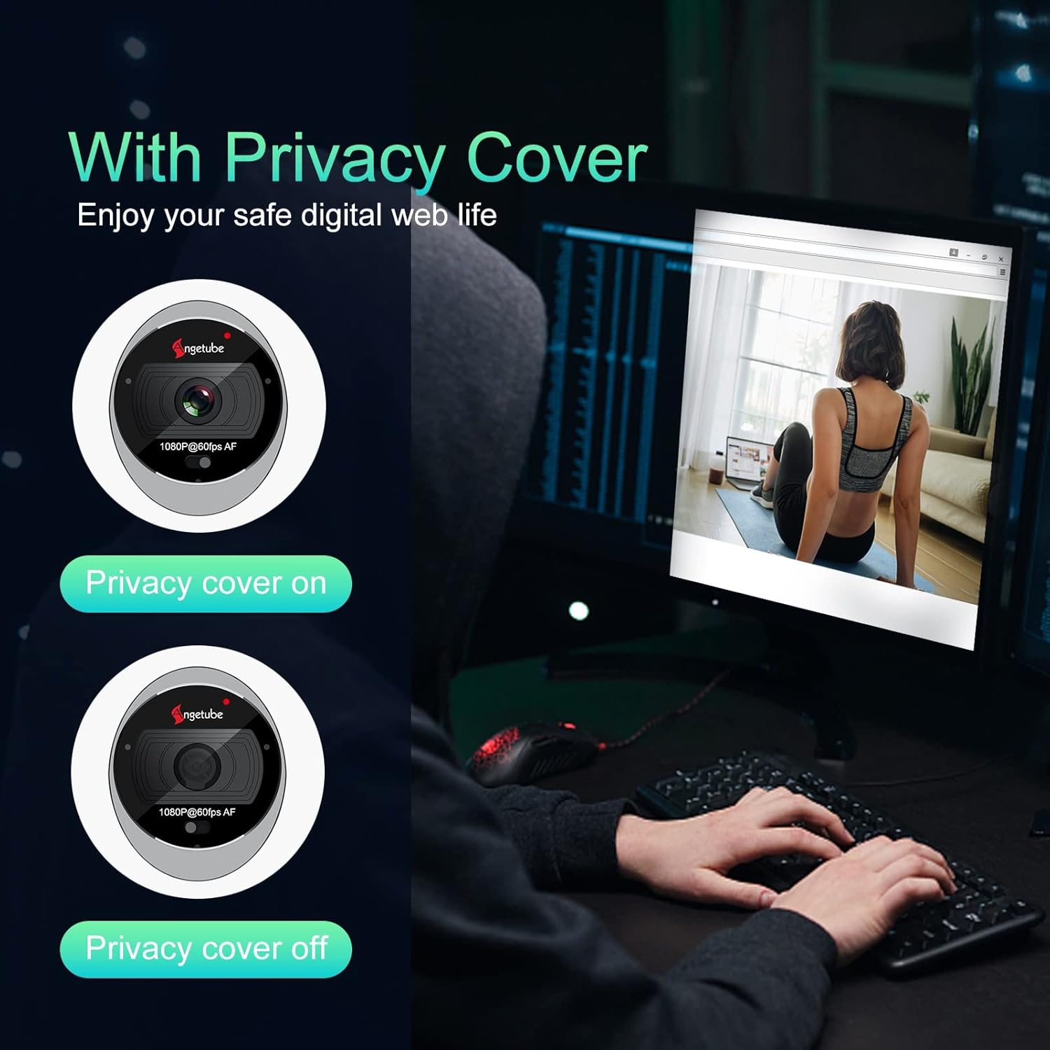 60FPS 1080P Streaming Webcam with Ring Light and Privacy Cover M5685