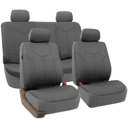 Gray Faux Leather Car Seat Covers Full Set F143290