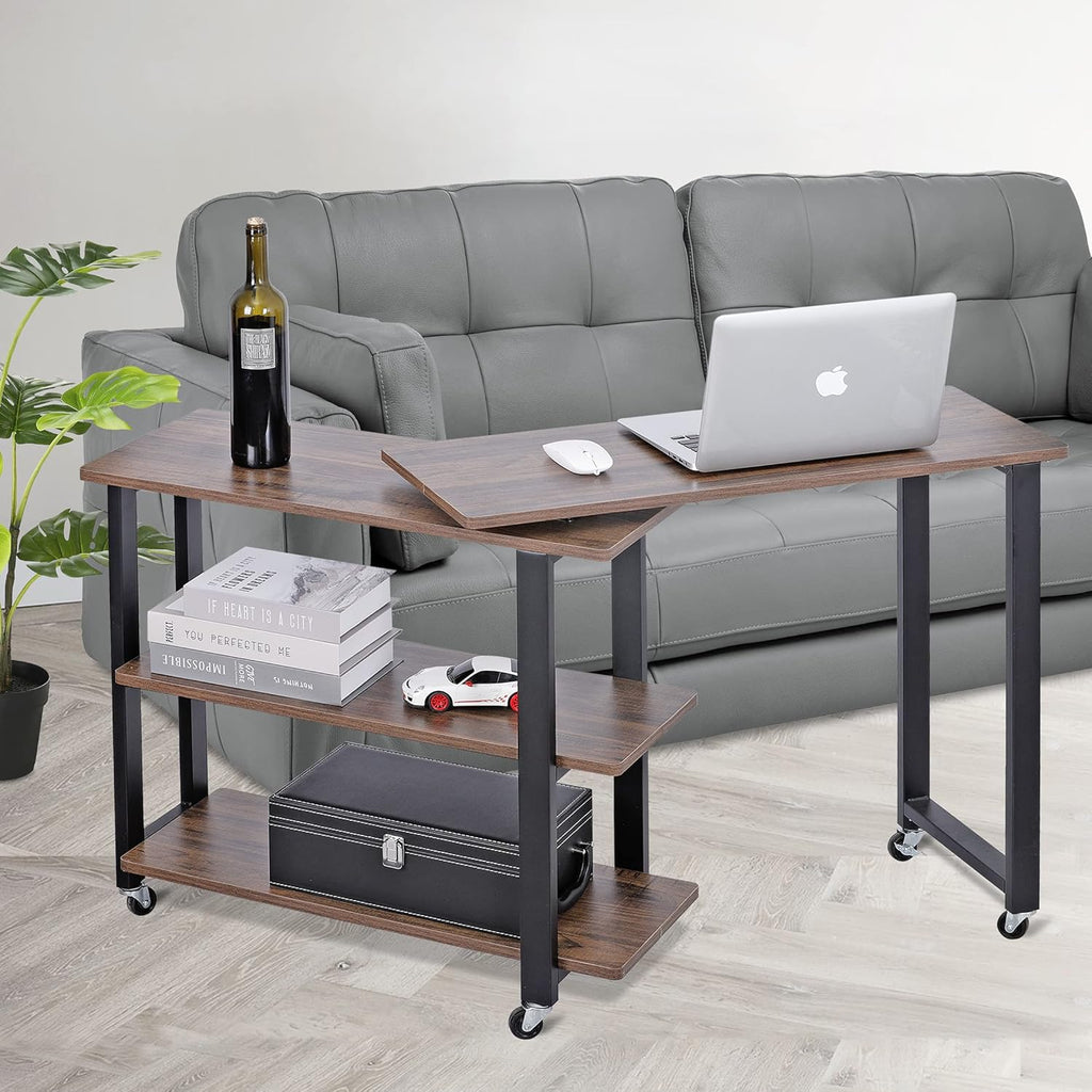 360° Rotating Sofa Side Table with 2-Tier Storage Shelves E7008