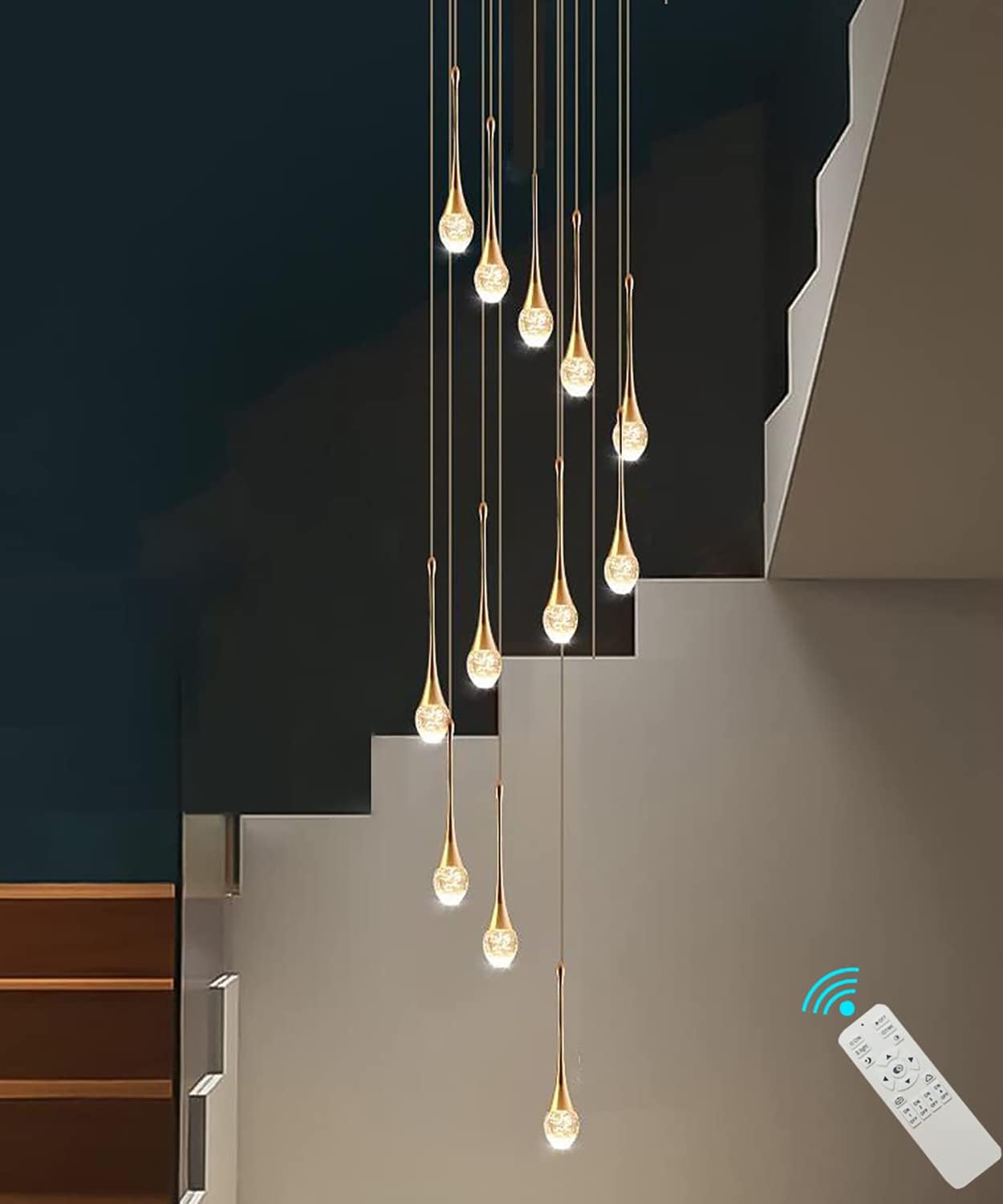 High Ceiling Dimmable Crystal Chandelier with LED Bulb Q121751