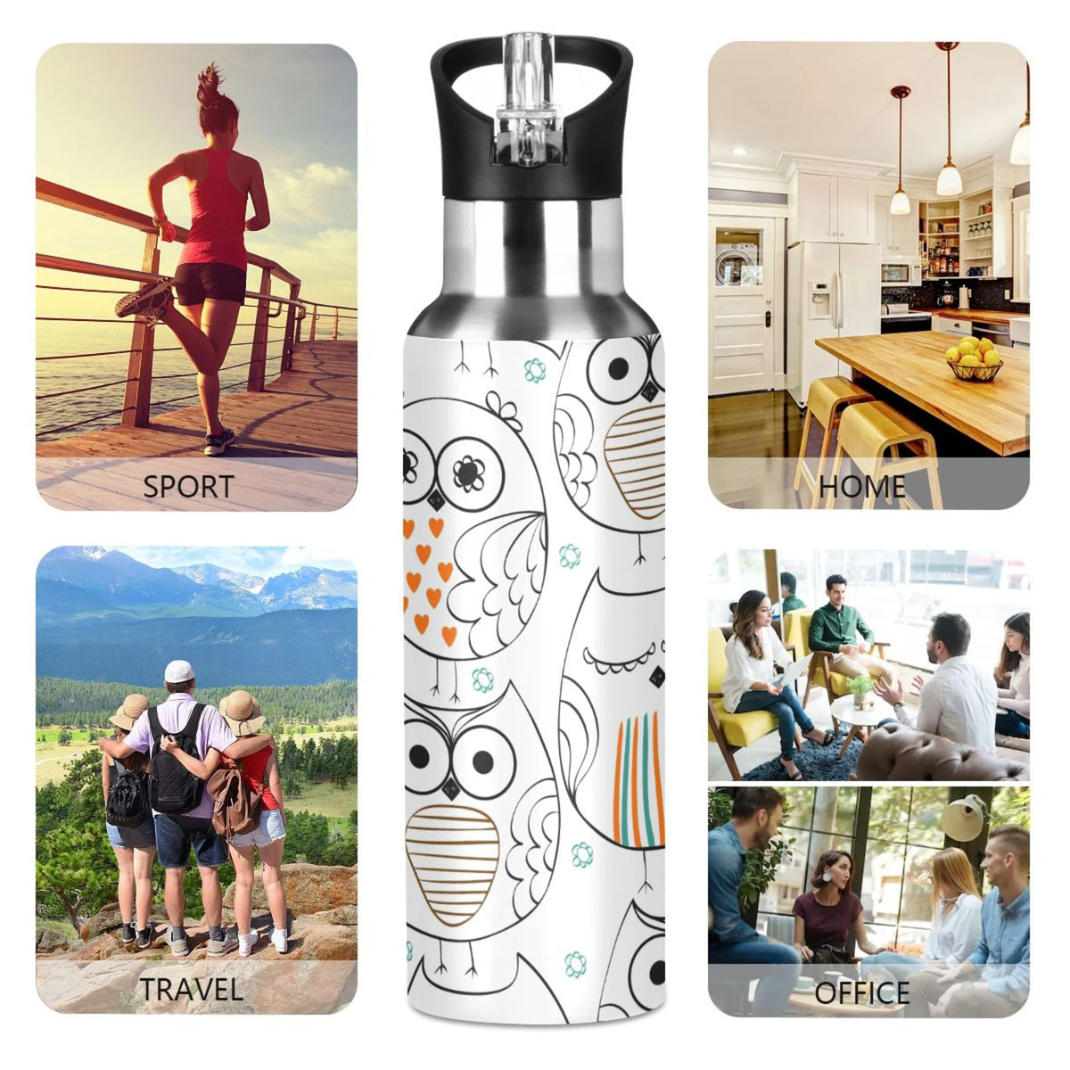 Stainless Steel Insulated Vacuum Flask Water Bottle with Straw Lid E463027