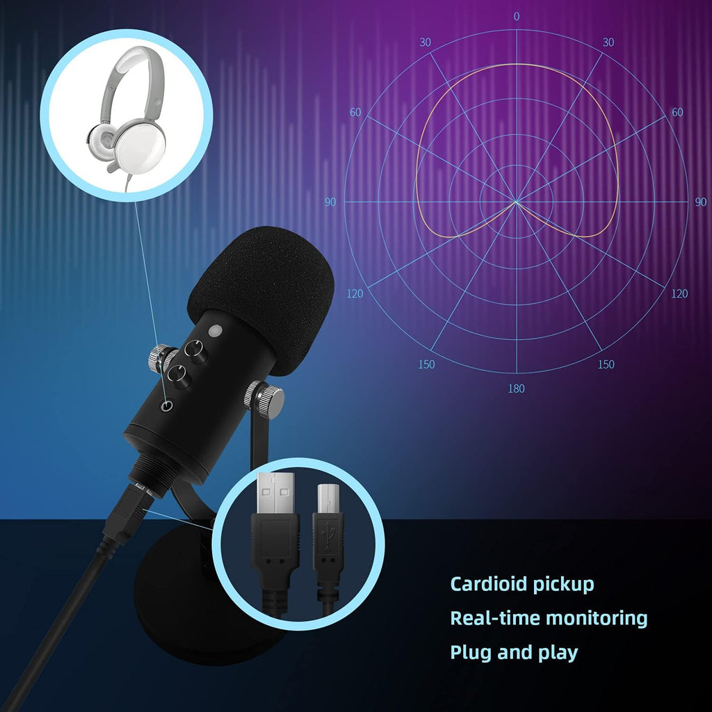 Black USB Condenser Microphone with Mute Button T2252