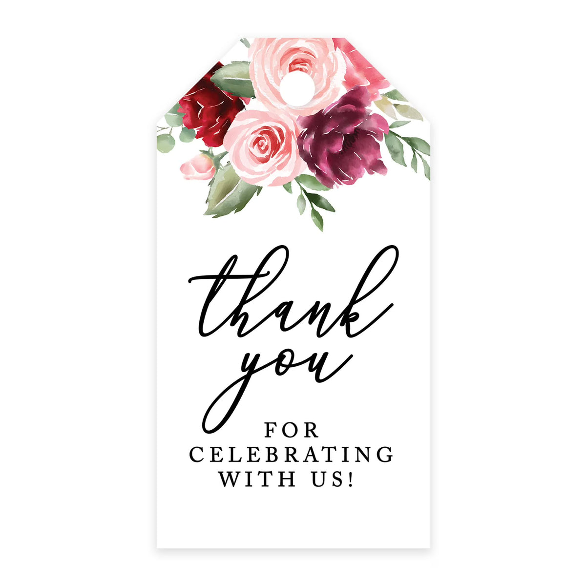 Pink Burgundy Florals Cardstock Tags with Bakers 100-Pk C360