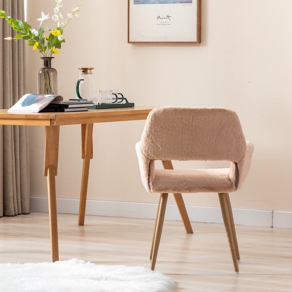 Faux Fur Mid Century Dining Chairs Camel J5322