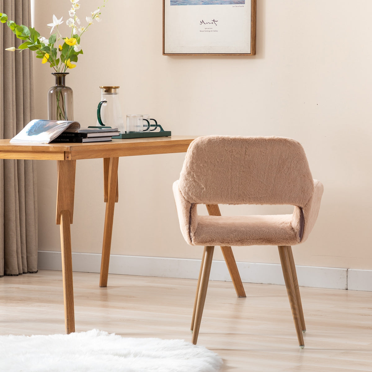 Faux Fur Mid Century Dining Chairs Camel J5322