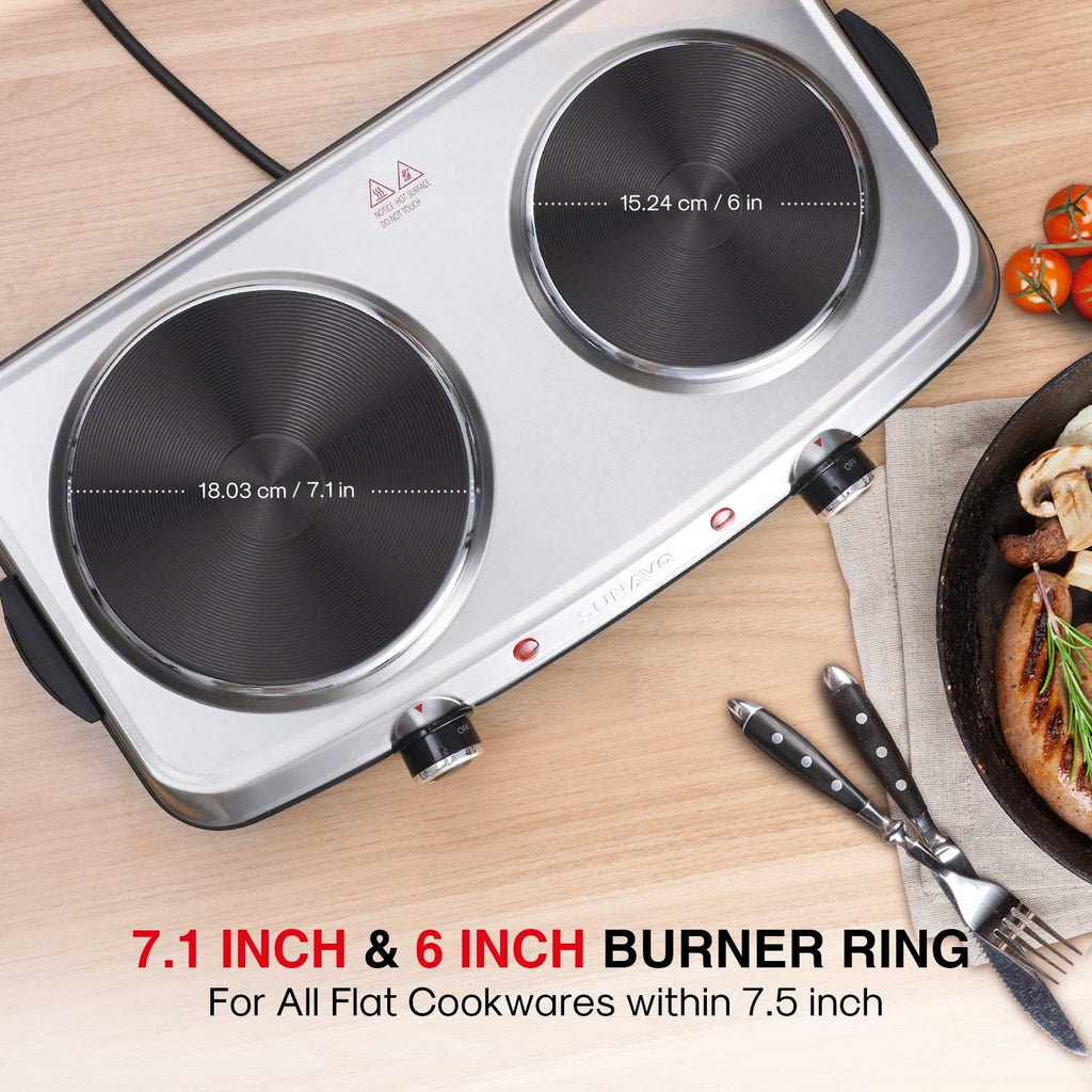 1800W Electric Double Burner Stainless Steel Hot Plate Cast Iron Pack of 2 I5670