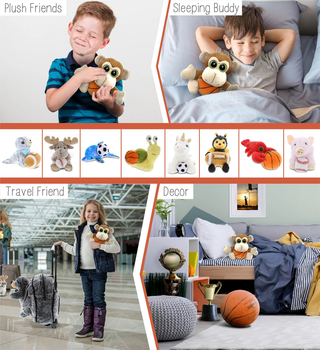 Monkey Stuffed Animal with Basketball Plush, 6 Inches Q10962
