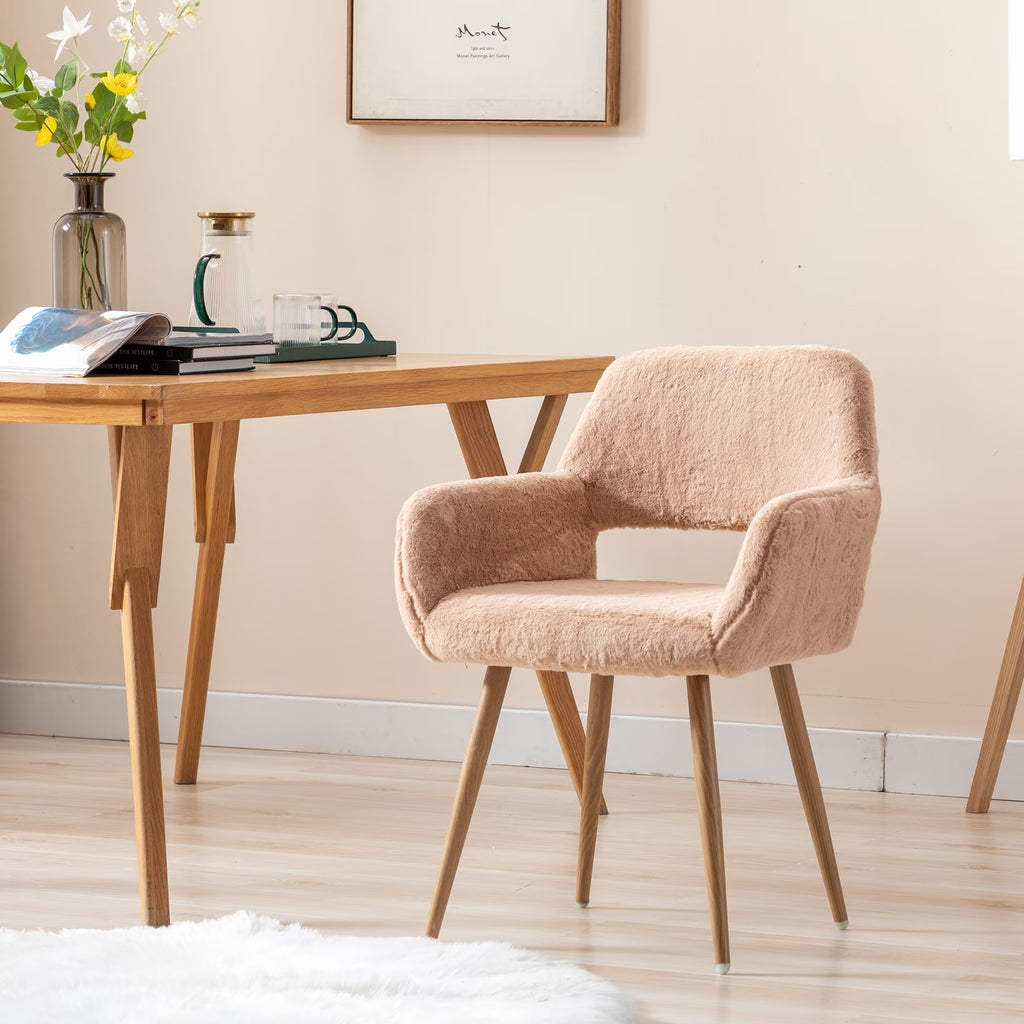 Faux Fur Mid Century Dining Chairs Camel J5322