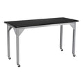 Heavy Duty Fixed Height Table with Casters 24 in. x 72 in. x 30 in. Grey Frame Black Top L1859
