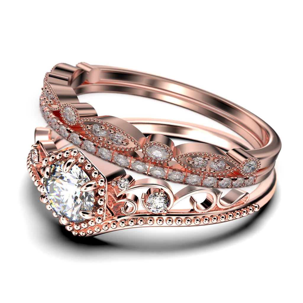 Antique Milgrain Art Deco 2.50 Carat Round Cut Moissanite Engagement Ring in 10k Solid Rose Gold K256866