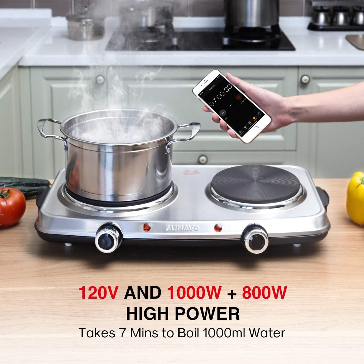 1800W Electric Double Burner Stainless Steel Hot Plate Cast Iron Pack of 2 I5670