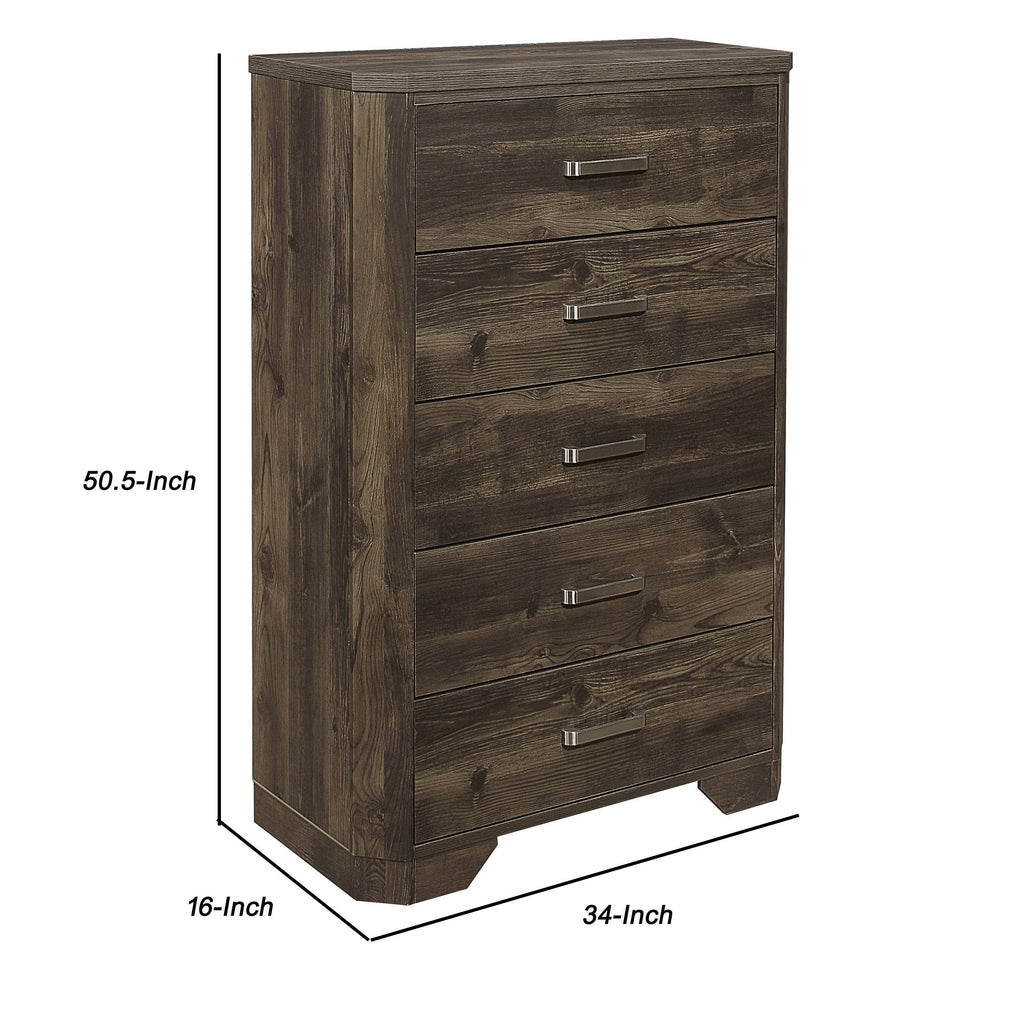 5 Drawer Wooden Chest, Brown D534374